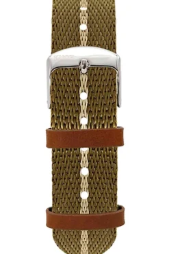 New KUOE Watch Nylon Strap - Khaki x Beige - Silver Buckle - 20mm