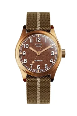 New KUOE Watch Nylon Strap - Khaki x Beige - Silver Buckle - 20mm