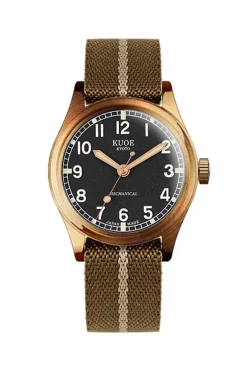 New KUOE Watch Nylon Strap - Khaki x Beige - Silver Buckle - 20mm