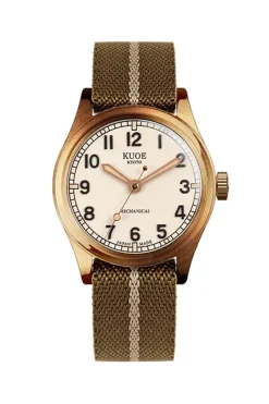 New KUOE Watch Nylon Strap - Khaki x Beige - Silver Buckle - 20mm