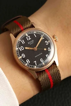 Discount KUOE Watch Nylon Strap - Khaki x Red - Silver Buckle - 20mm