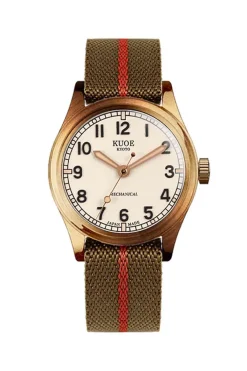 Discount KUOE Watch Nylon Strap - Khaki x Red - Silver Buckle - 20mm