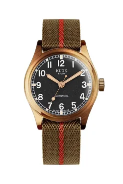 Discount KUOE Watch Nylon Strap - Khaki x Red - Silver Buckle - 20mm