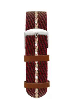 Fashion KUOE Watch Nylon Strap - Red x Beige - Silver Buckle - 20mm