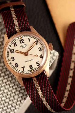 Fashion KUOE Watch Nylon Strap - Red x Beige - Silver Buckle - 20mm
