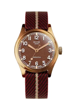 Fashion KUOE Watch Nylon Strap - Red x Beige - Silver Buckle - 20mm