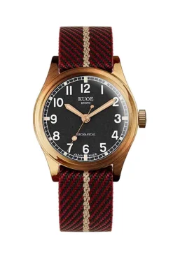 Fashion KUOE Watch Nylon Strap - Red x Beige - Silver Buckle - 20mm