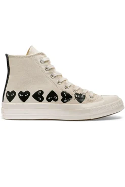 Fashion Comme Des Garcons Play Off-White Converse -Multiple Black Hearts Chuck 70 High Sneakers