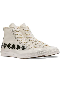 Fashion Comme Des Garcons Play Off-White Converse -Multiple Black Hearts Chuck 70 High Sneakers