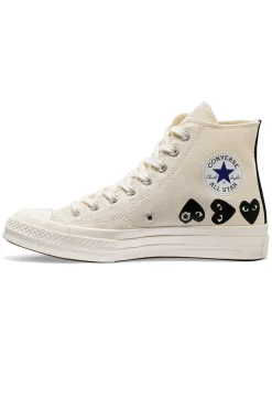 Fashion Comme Des Garcons Play Off-White Converse -Multiple Black Hearts Chuck 70 High Sneakers