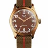 Outlet KUOE Watch OLD SMITH 90-002 - 38mm - Bronze Case Brown Dial - Khaki Red