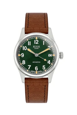 Online KUOE Watch OLD SMITH 90-002 Automatic - Green Dial Brown Strap with Date