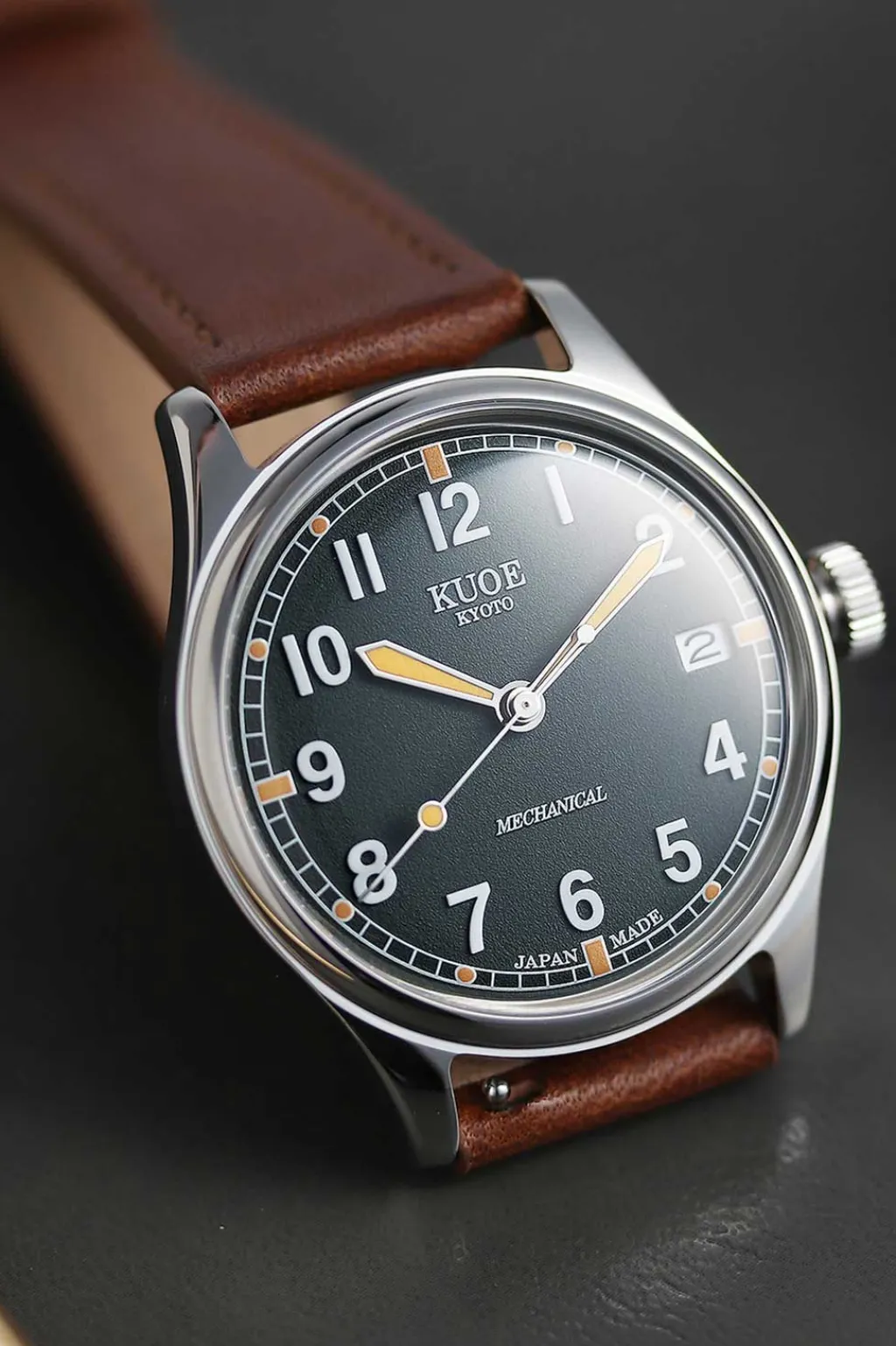Online KUOE Watch OLD SMITH 90-002 Automatic - Green Dial Brown Strap with Date