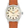 Best KUOE Watch OLD SMITH 90-002 Automatic - Ivory Dial Tan Strap with Date