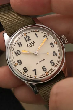 New KUOE Watch OLD SMITH 90-002 Automatic - Ivory Dial Nylon Strap