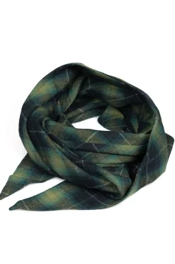 New ts(s) Ombre Plaid Cotton Flannel Cloth Bias Cut Scarf-Navy