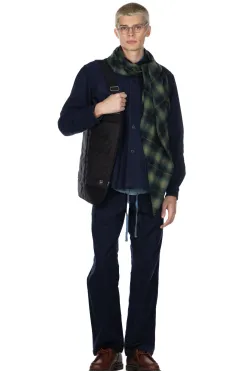 New ts(s) Ombre Plaid Cotton Flannel Cloth Bias Cut Scarf-Navy