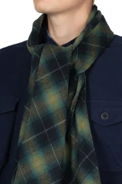 New ts(s) Ombre Plaid Cotton Flannel Cloth Bias Cut Scarf-Navy