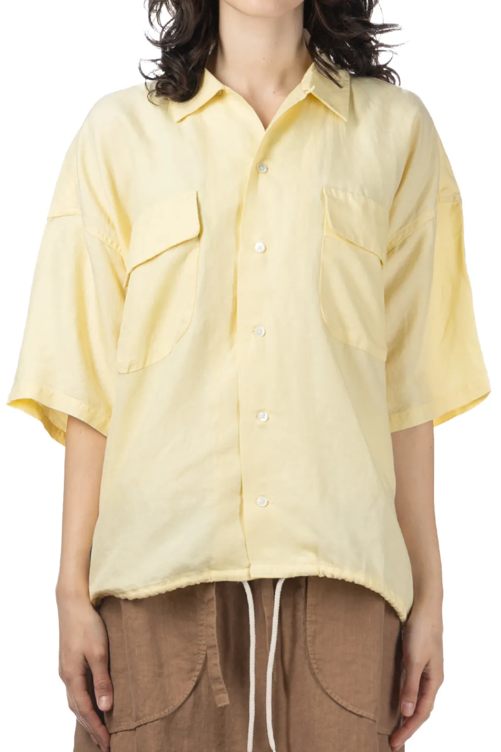 Discount Nanamica Open Collar Cupra Hemp S/S Shirt - Yellow