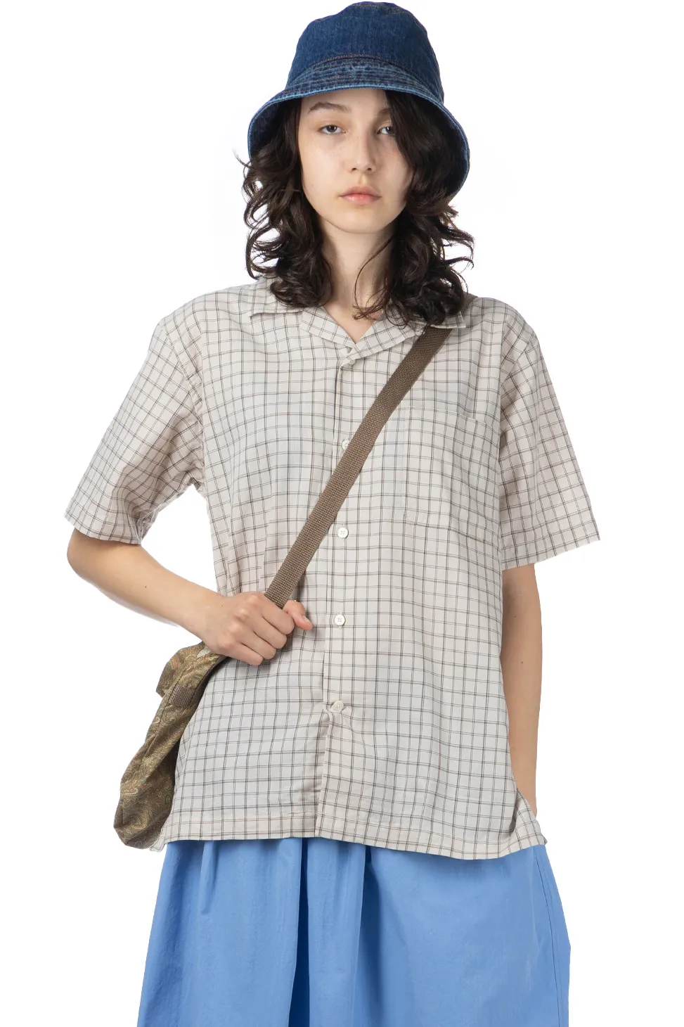 Online Nanamica Open Collar Panama Plaid SS Shirt - Beige