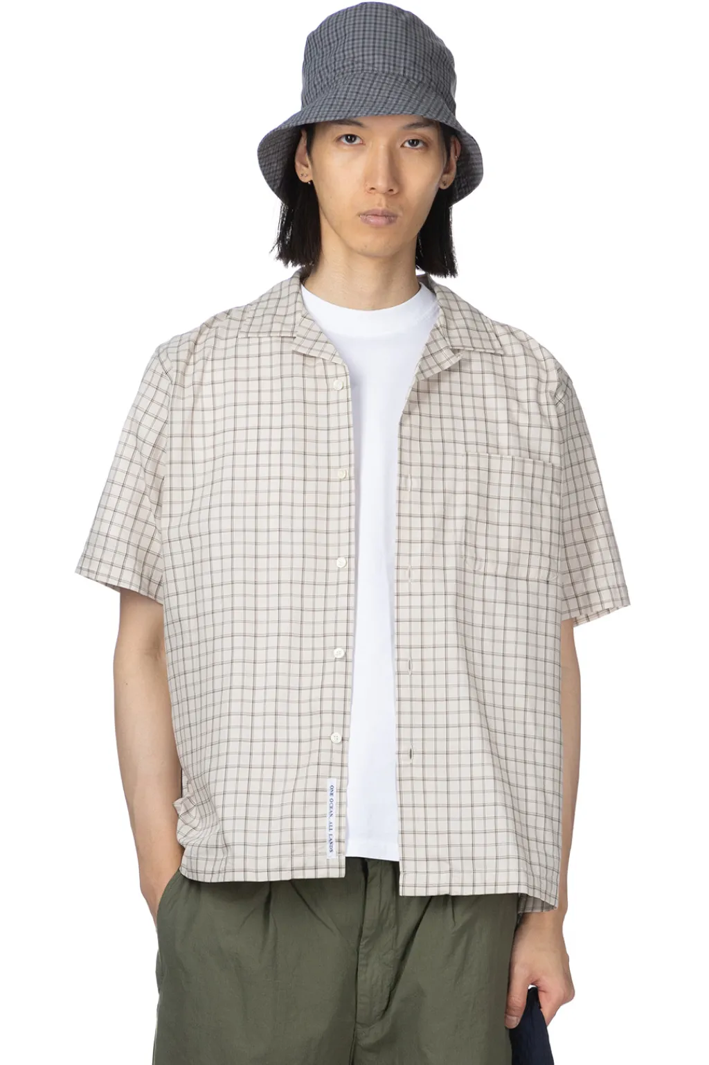 New Nanamica Open Collar Panama Plaid SS Shirt - Beige