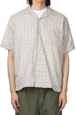New Nanamica Open Collar Panama Plaid SS Shirt - Beige