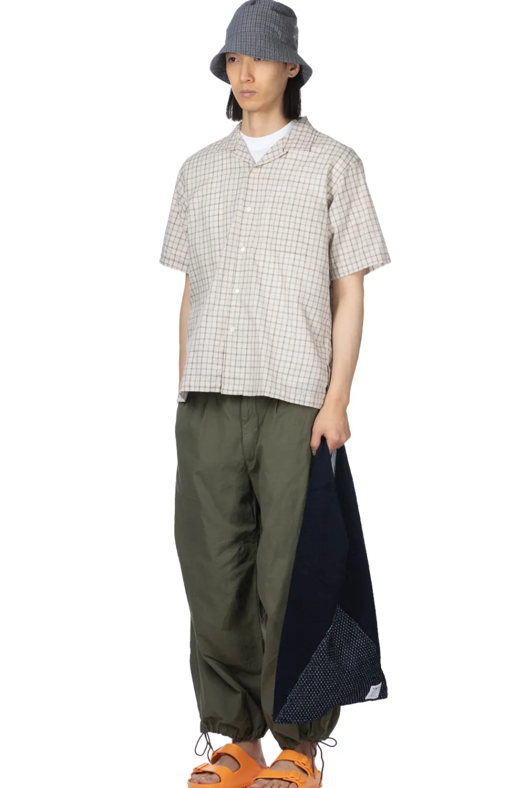 New Nanamica Open Collar Panama Plaid SS Shirt - Beige