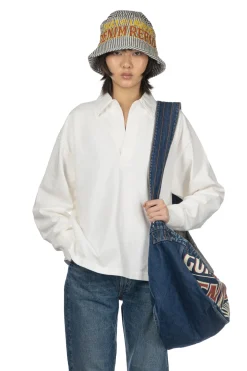 Outlet YLEVE Open End Cotton Pigment Dye Skipper Pullover - White