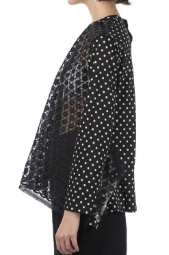 Clearance Comme Des Garcons TAO Organdy Embroidered Jersey Dot Print LS Top Black x Black