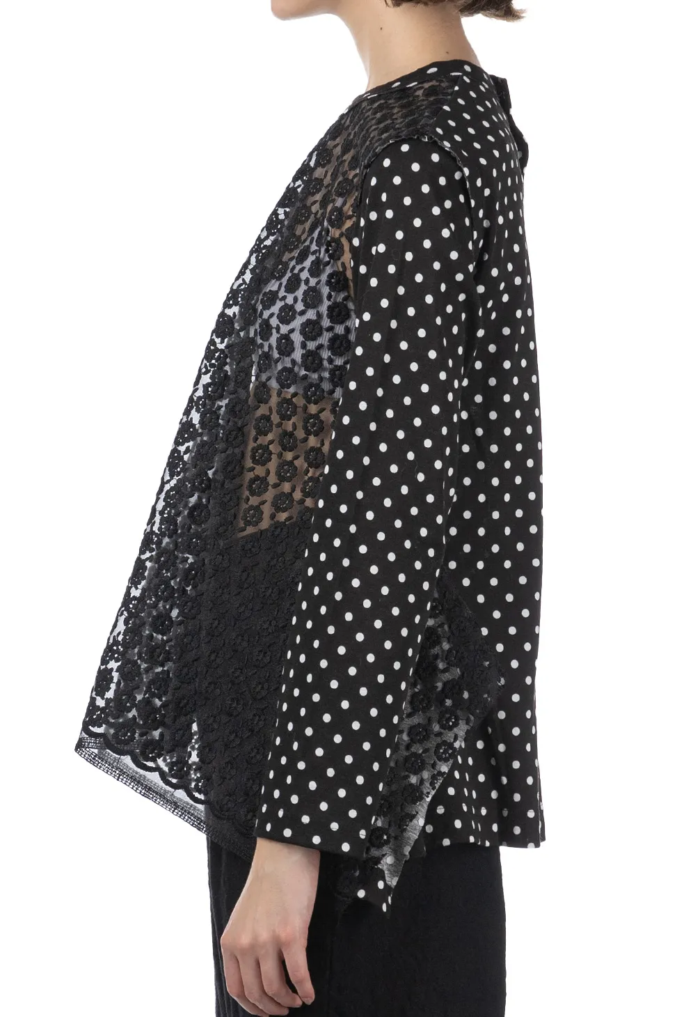 Clearance Comme Des Garcons TAO Organdy Embroidered Jersey Dot Print LS Top Black x Black