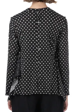 Clearance Comme Des Garcons TAO Organdy Embroidered Jersey Dot Print LS Top Black x Black