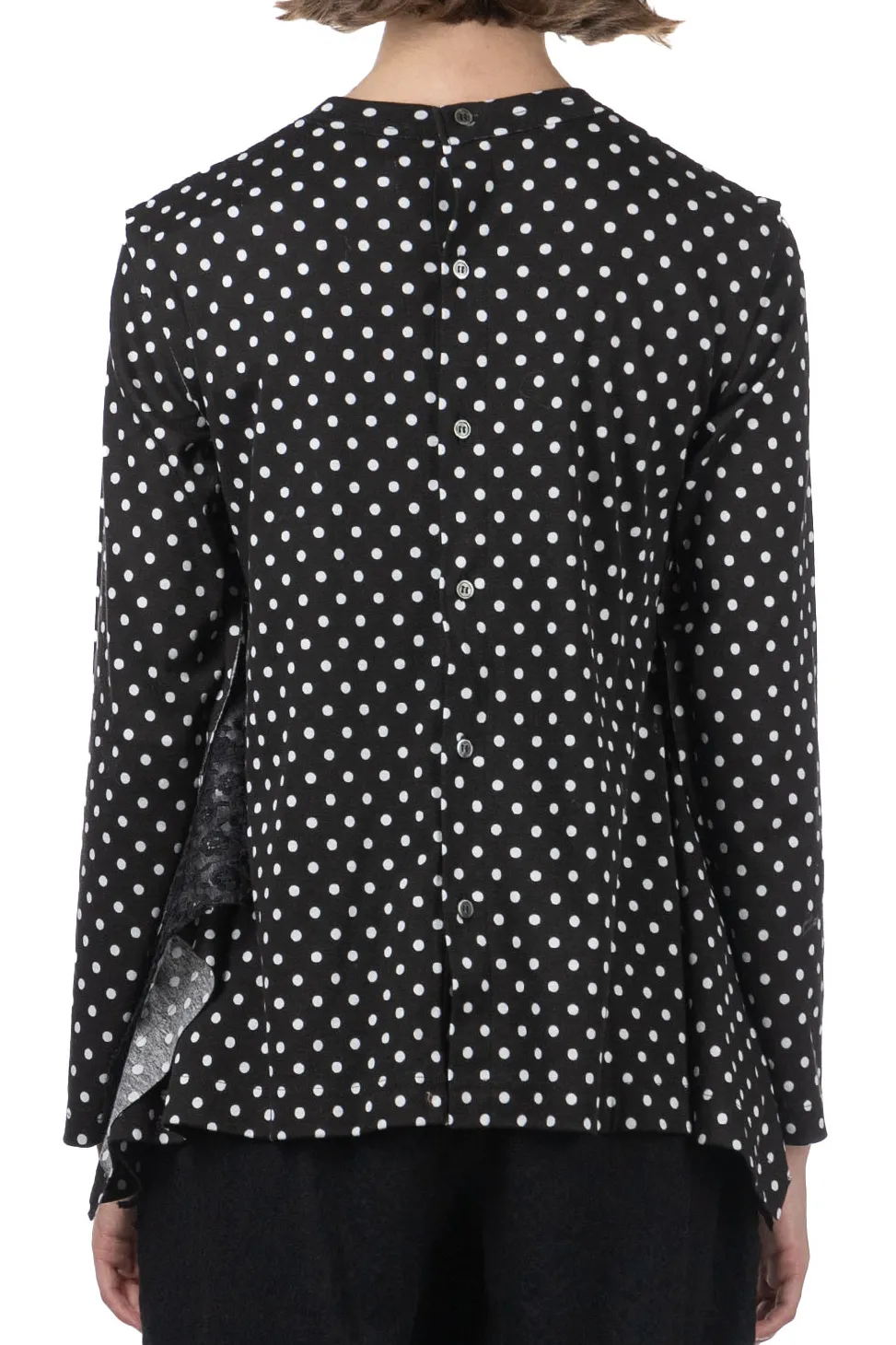 Clearance Comme Des Garcons TAO Organdy Embroidered Jersey Dot Print LS Top Black x Black