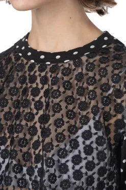 Clearance Comme Des Garcons TAO Organdy Embroidered Jersey Dot Print LS Top Black x Black