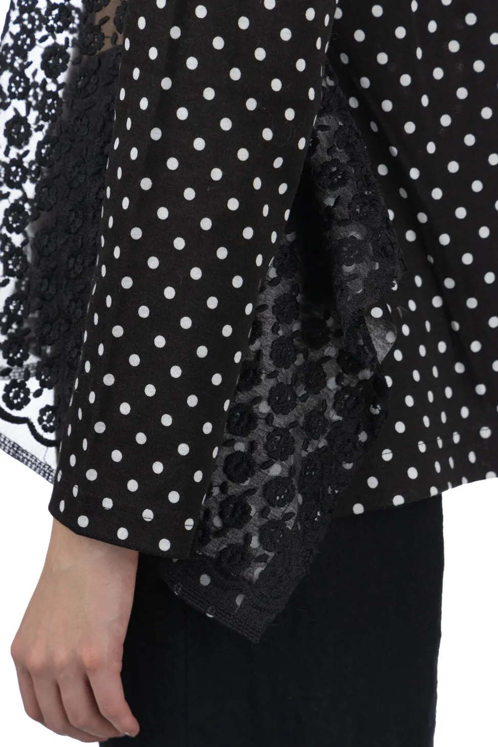 Clearance Comme Des Garcons TAO Organdy Embroidered Jersey Dot Print LS Top Black x Black