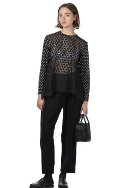 Clearance Comme Des Garcons TAO Organdy Embroidered Jersey Dot Print LS Top Black x Black