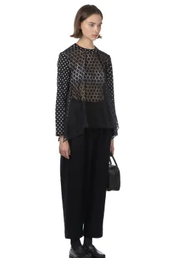 Clearance Comme Des Garcons TAO Organdy Embroidered Jersey Dot Print LS Top Black x Black
