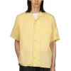 Fashion Manual Alphabet Organic Cotton Double Gauze Open Collar Shirt - Yellow