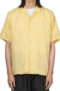 Fashion Manual Alphabet Organic Cotton Double Gauze Open Collar Shirt - Yellow