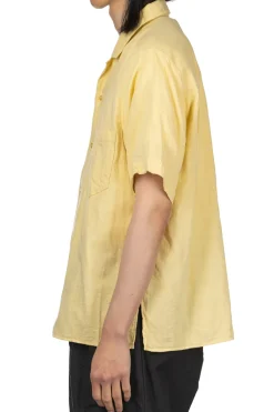 Fashion Manual Alphabet Organic Cotton Double Gauze Open Collar Shirt - Yellow