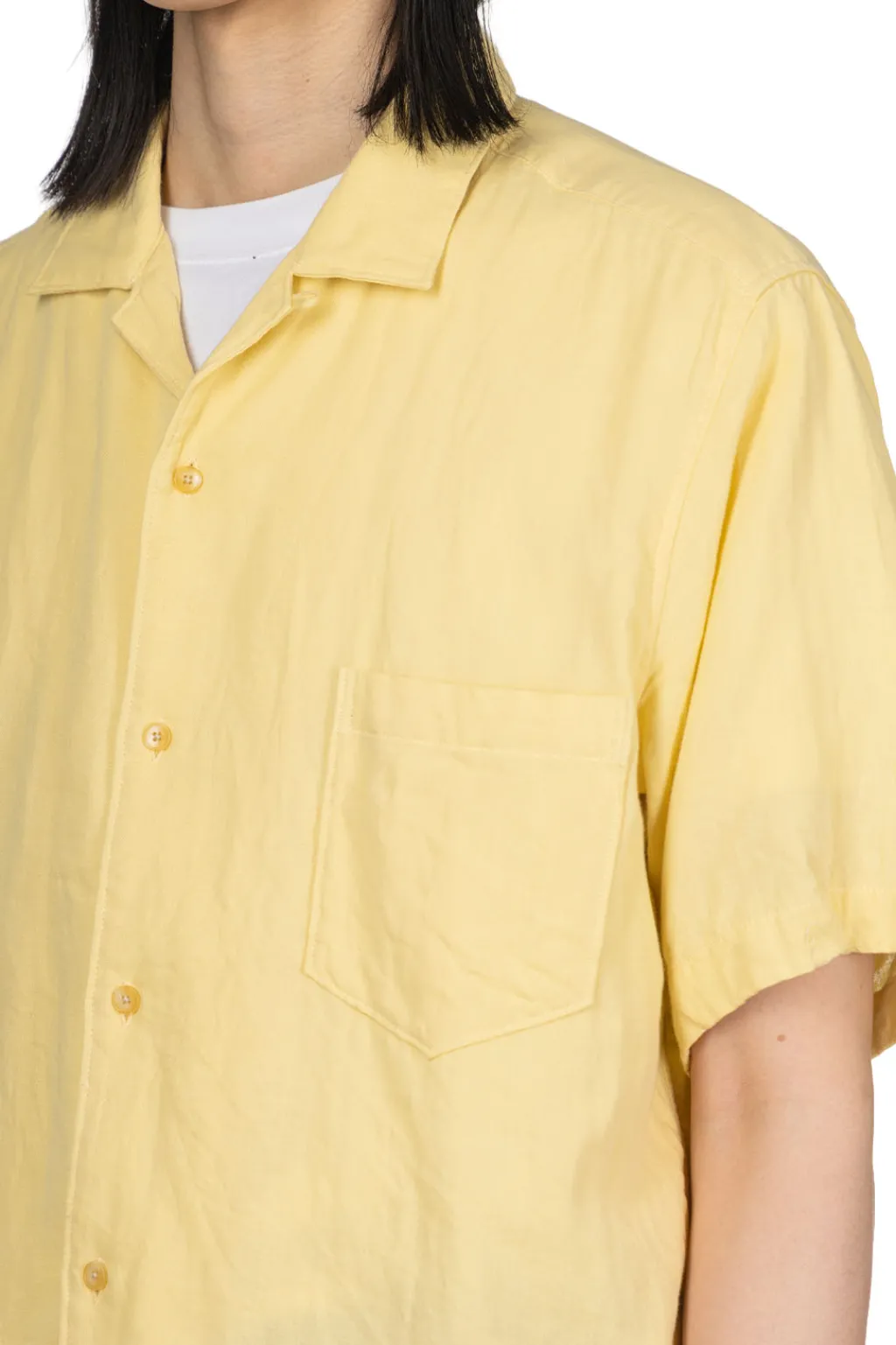 Fashion Manual Alphabet Organic Cotton Double Gauze Open Collar Shirt - Yellow