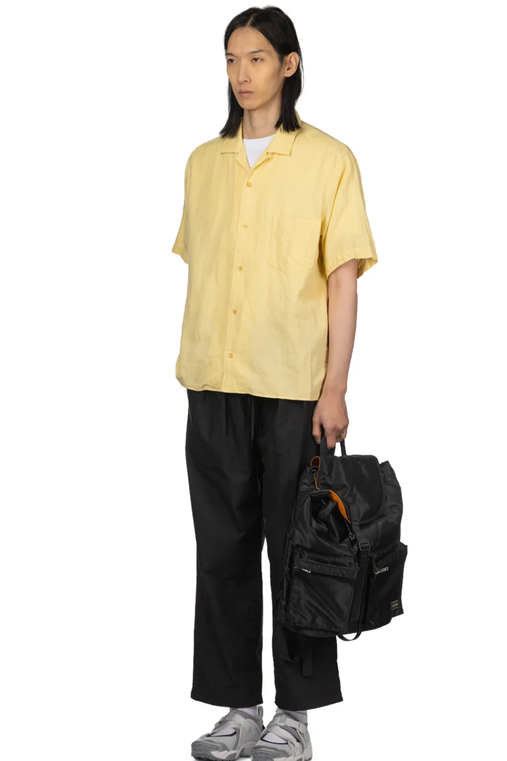 Fashion Manual Alphabet Organic Cotton Double Gauze Open Collar Shirt - Yellow