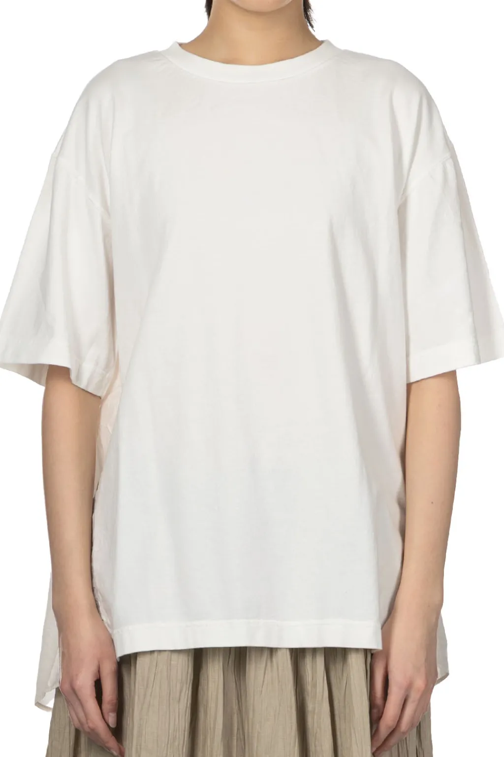 Outlet TOUJOURS Organic Cotton Light Jersey Combination T-Shirt -Off White