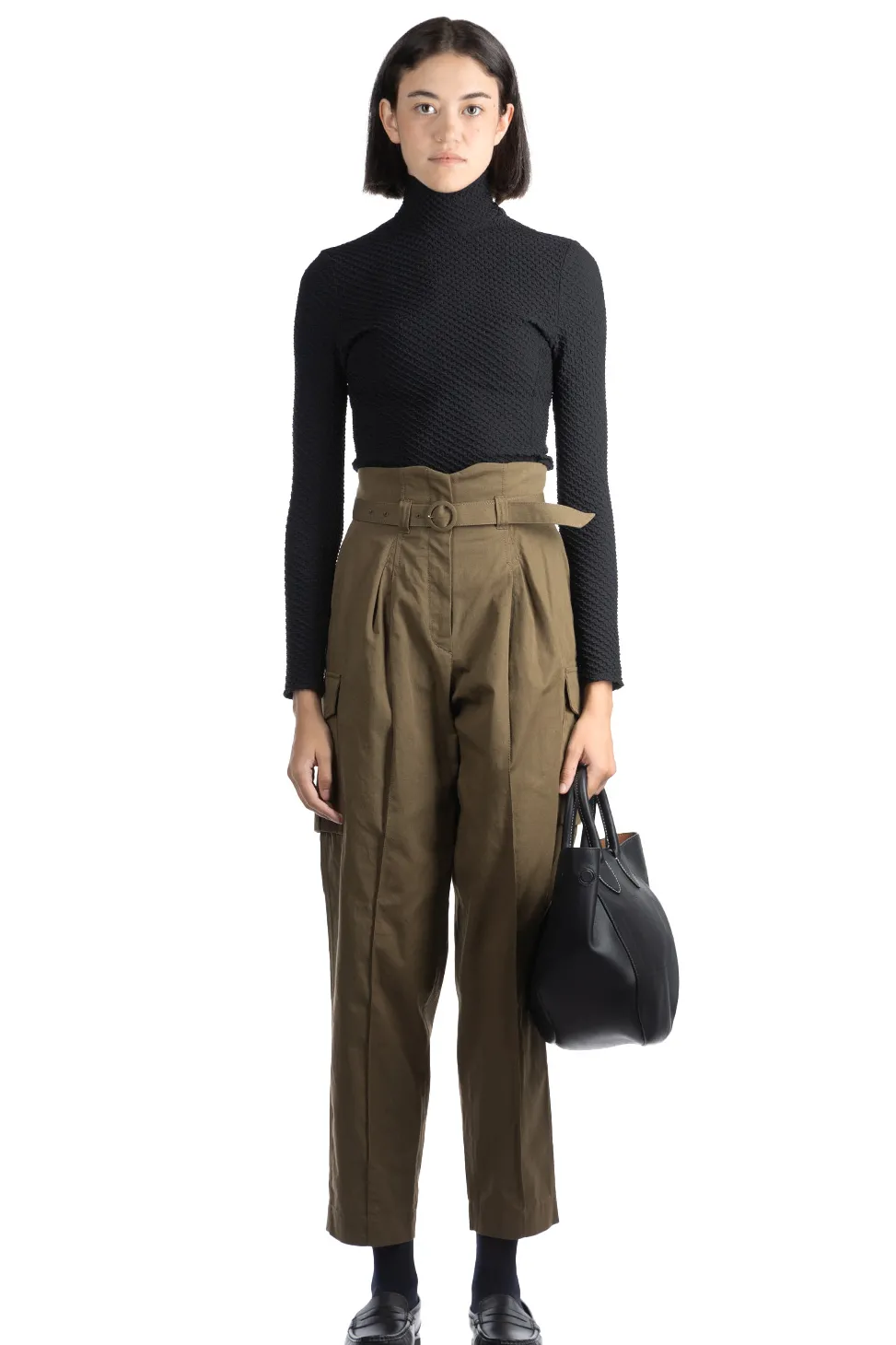 Hot Mame Kurogouchi Organic Cotton Twill High Waisted Cargo Trousers - Khaki