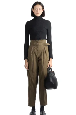 Hot Mame Kurogouchi Organic Cotton Twill High Waisted Cargo Trousers - Khaki