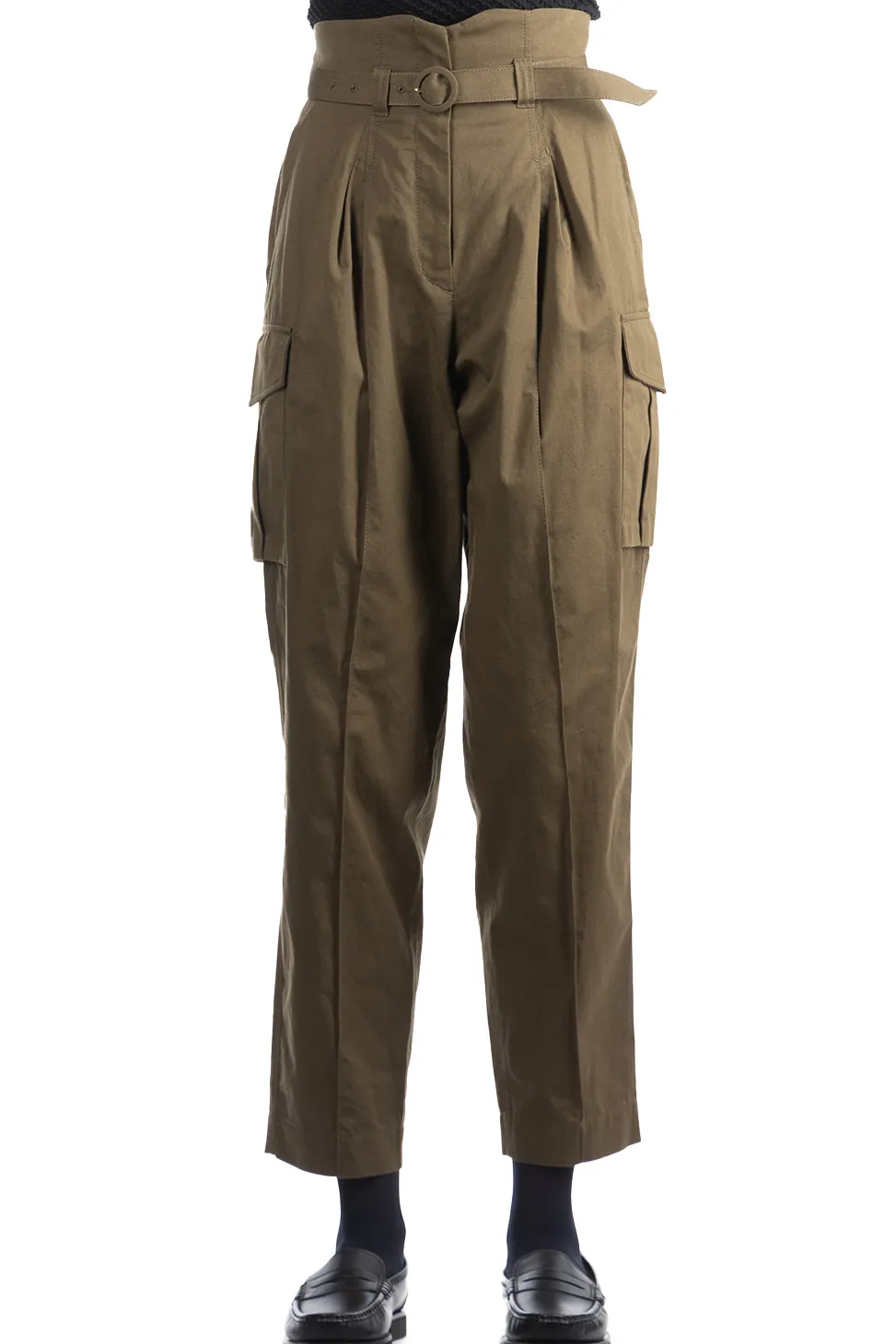 Hot Mame Kurogouchi Organic Cotton Twill High Waisted Cargo Trousers - Khaki