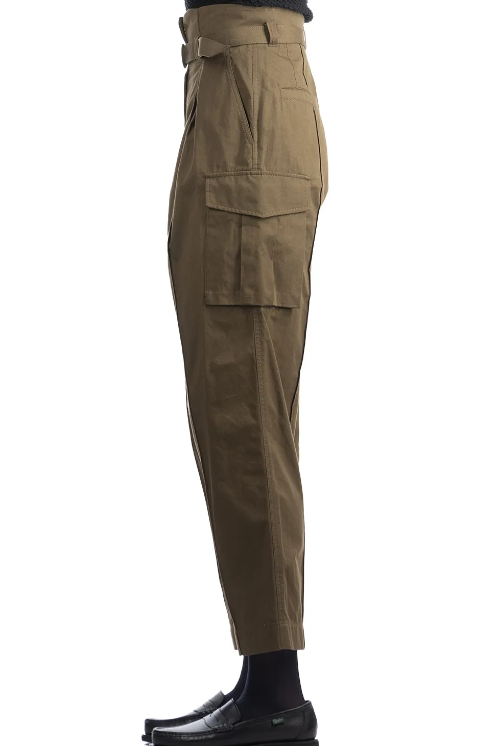 Hot Mame Kurogouchi Organic Cotton Twill High Waisted Cargo Trousers - Khaki