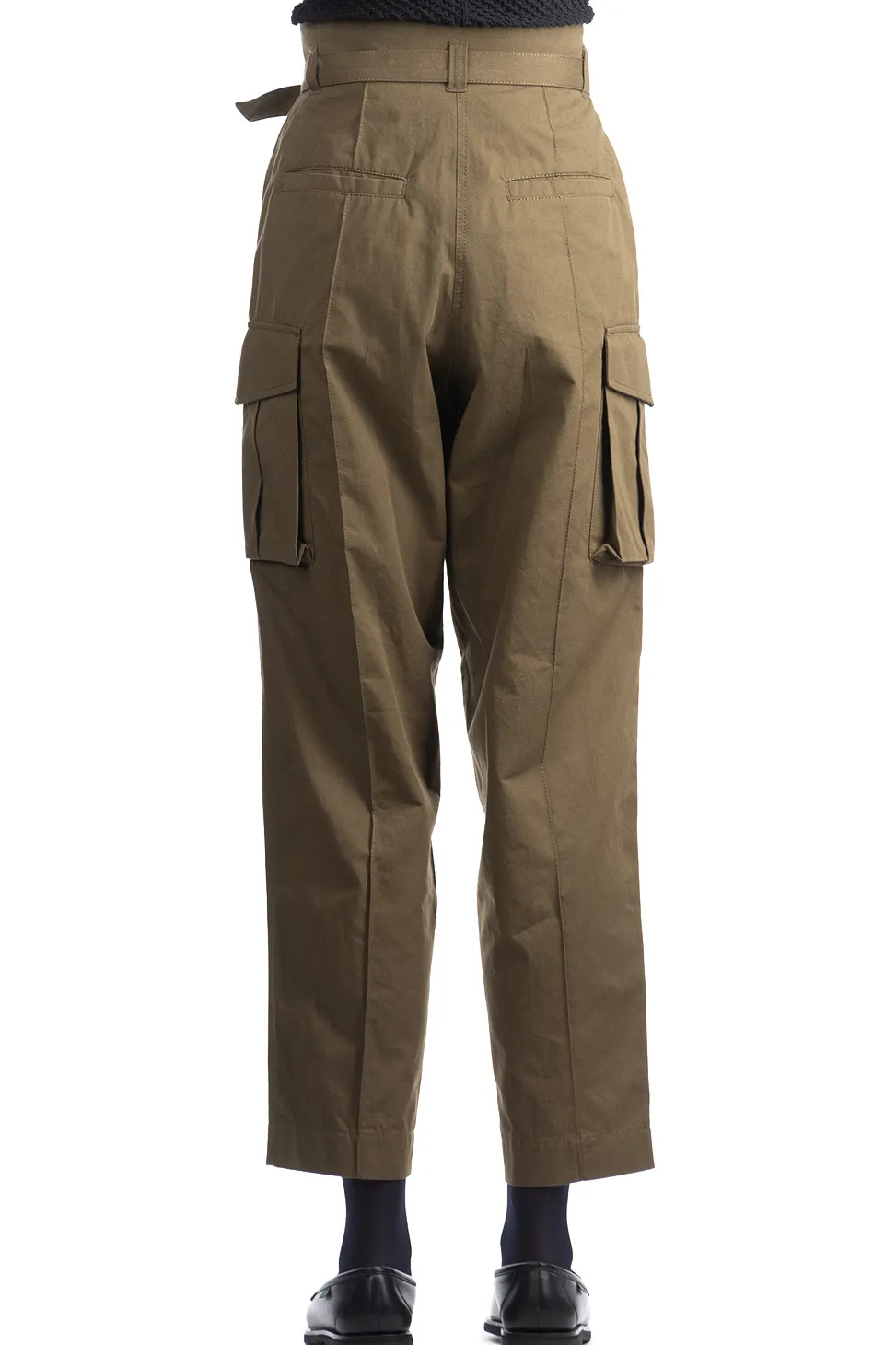 Hot Mame Kurogouchi Organic Cotton Twill High Waisted Cargo Trousers - Khaki