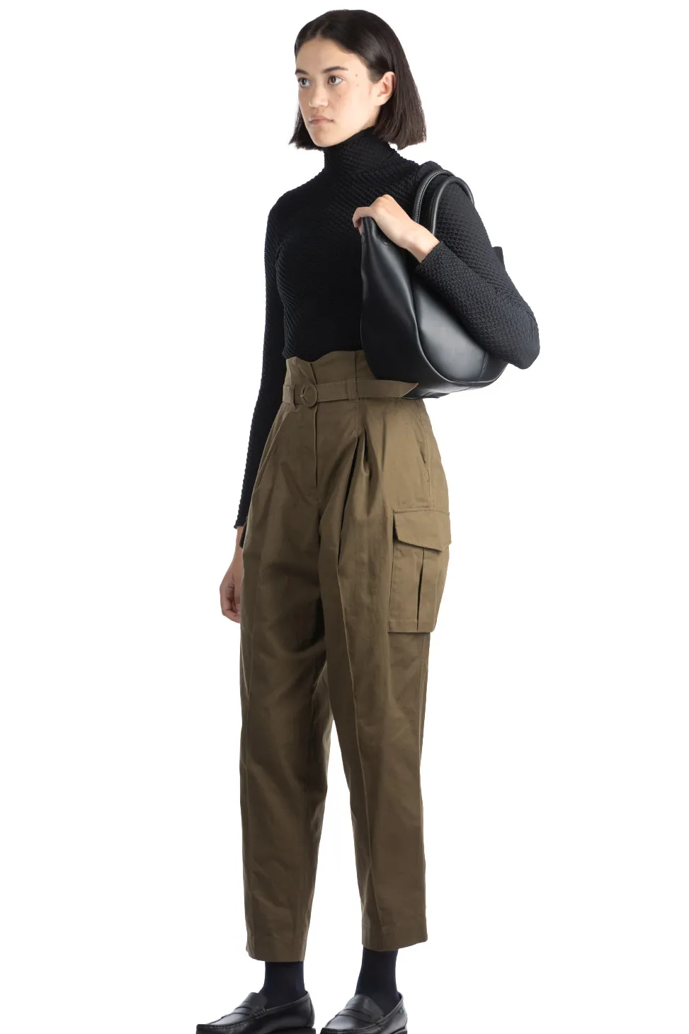 Hot Mame Kurogouchi Organic Cotton Twill High Waisted Cargo Trousers - Khaki
