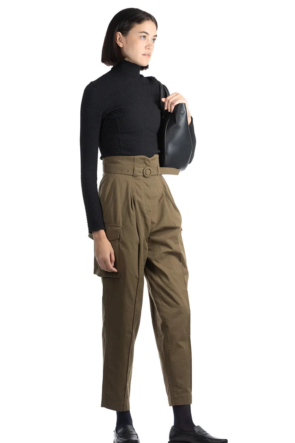 Hot Mame Kurogouchi Organic Cotton Twill High Waisted Cargo Trousers - Khaki