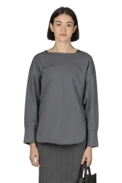 Fashion Mame Kurogouchi Oversized Cotton Boat Neck Top - Grey